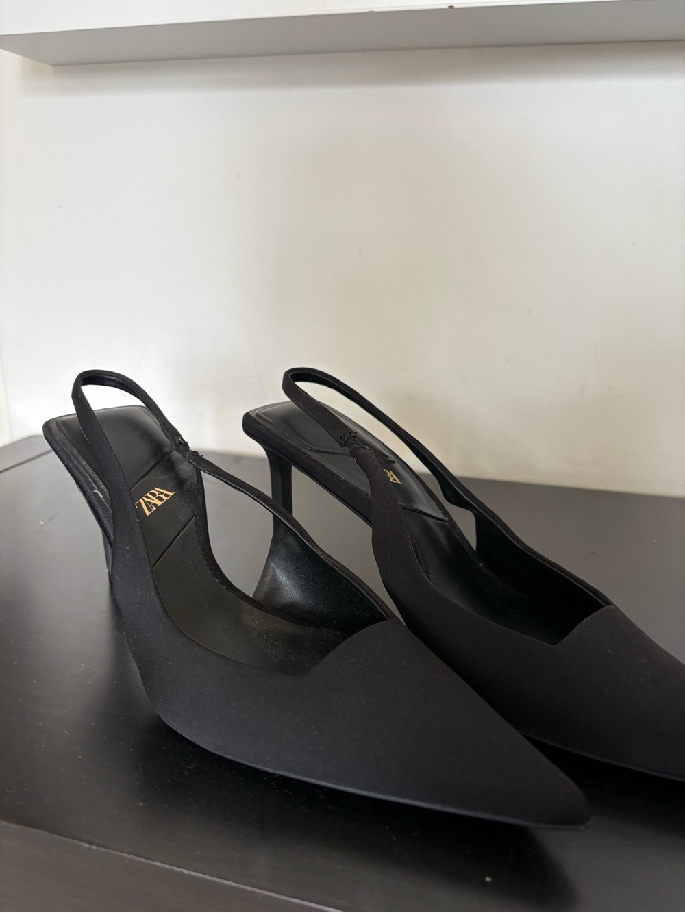 ZARA Black Pointed Slingback Stiletto Heels - Picture 2 of 6